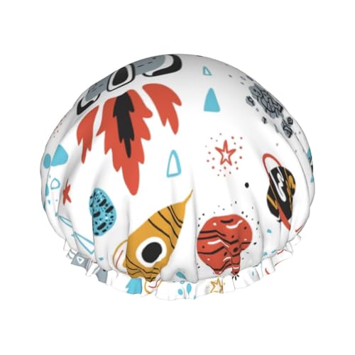 YHBLYKXP Verstellbare doppellagige Duschhaube mit Cartoon-Raketen-Druck, wiederverwendbare Damen-Duschhaube für Spa-Salons von YHBLYKXP