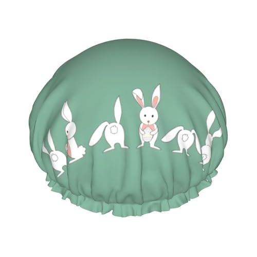 YHBLYKXP Verstellbare doppellagige Duschhaube mit Osterhasen-Druck, wiederverwendbare Damen-Duschhaube für Spa-Salons von YHBLYKXP