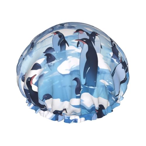 YHBLYKXP Verstellbare doppellagige Duschhaube mit Pinguin-Druck, wiederverwendbare Duschhaube für Damen im Spa-Salon von YHBLYKXP