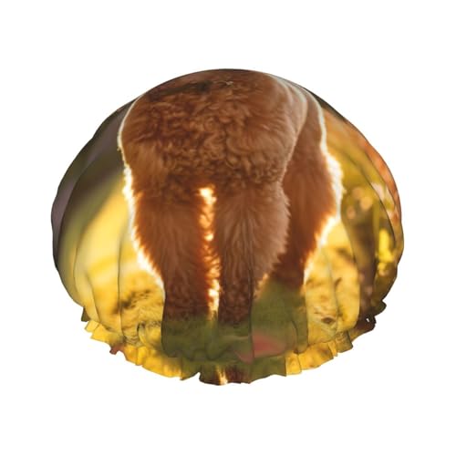 YHBLYKXP Verstellbare doppellagige Duschhaube mit Pudelmotiv, wiederverwendbare Duschhaube für Damen im Spa-Salon von YHBLYKXP