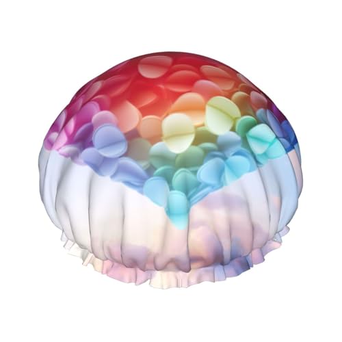 YHBLYKXP Verstellbare doppellagige Duschhaube mit Regenbogen-Herzen, wiederverwendbare Duschhaube für Damen im Spa-Salon von YHBLYKXP