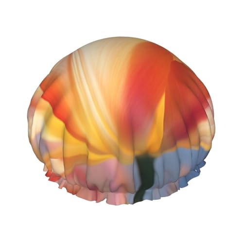 YHBLYKXP Verstellbare doppellagige Duschhaube mit Tulpenmuster, wiederverwendbare Damen-Duschhaube für Spa Salon von YHBLYKXP