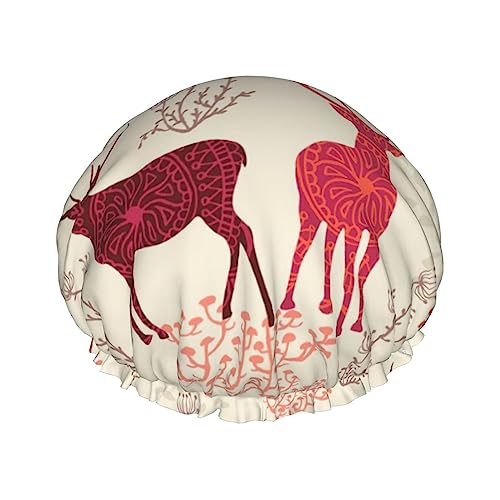 YHBLYKXP Verstellbare doppellagige Duschhaube mit Weihnachtselchdruck, wiederverwendbare Damen-Duschhaube für Spa-Salons von YHBLYKXP