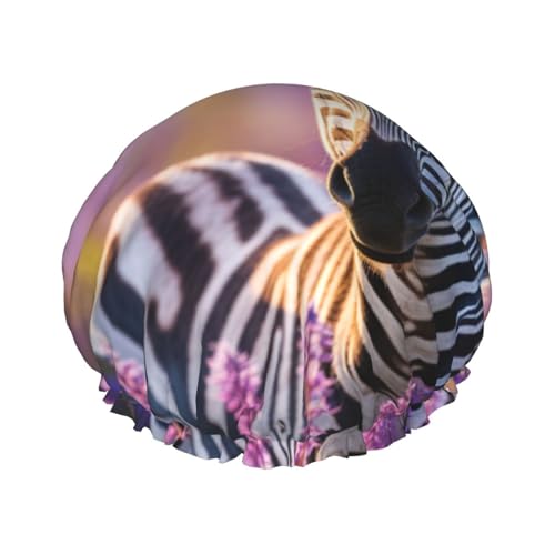 YHBLYKXP Verstellbare doppellagige Duschhaube mit Zebrastreifen, wiederverwendbare Duschhaube für Damen im Spa-Salon von YHBLYKXP