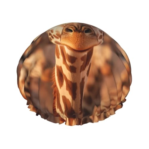YHBLYKXP Verstellbare doppellagige Duschhaube mit zwei Giraffen, wiederverwendbare Duschhaube für Damen von YHBLYKXP