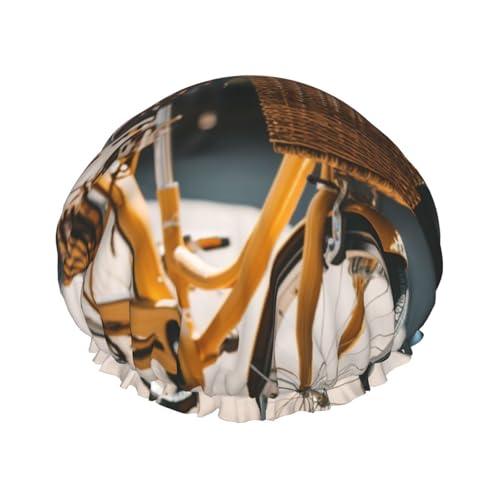 YHBLYKXP Verstellbare zweilagige Duschhaube mit Fahrradblumendruck, wiederverwendbare Duschhaube für Damen im Spa-Salon von YHBLYKXP