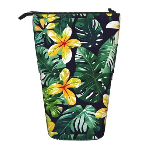 YHBLYKXP Vertikales einziehbares Federmäppchen mit tropischen Blättern und Blumen, Aufbewahrungstasche, geeignet für Büro, Reisen und den täglichen Gebrauch von YHBLYKXP
