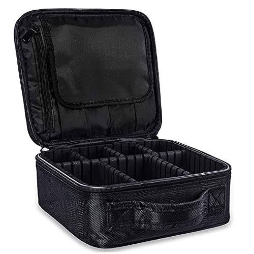 Reise Make-up Tasche, Professionelle Kosmetiktasche Tasche, Schminktasche Organizer für Damen und Mädchen mit Verstellbarem Fach Oxford Stoff, Schwarz 26 * 23 * 9cm von binoa