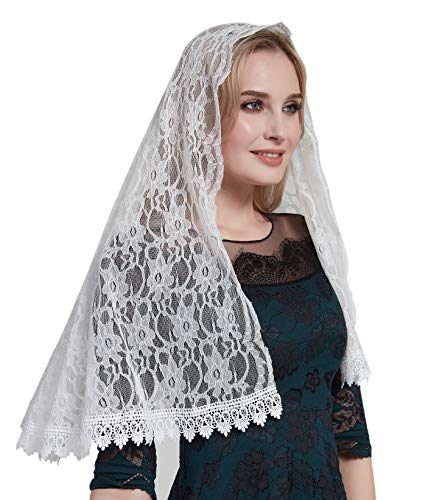 Kopfbedeckung, Mantilla-Schleier, katholischer beidseitiger Spitzenschleier, lateinische Masse, S114, Elfenbeinfarbener Schleier, Einheitsgröße von YHDDYG