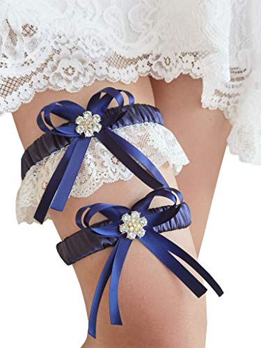 Strumpfband-Set für Braut Schmetterling Strumpfbänder Hochzeit Strumpfband Set Spitze S87 - Blau - von YHDDYG