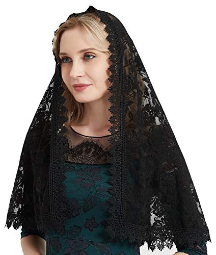 YHDDYG Lace Mantilla katholischer Schleier Kapellenschleier katholische Masse Rose Spitzenschleier Lateinische Masse Kopfbedeckung S97, Schwarzer Schleier, Einheitsgröße YHDDYG Lace Mantilla katholischer Schleier Kapellenschleier katholische Masse Rose Spitzenschleier Lateinische Masse Kopfbedeckung S97, Schwarzer Schleier, Einheitsgröße von YHDDYG