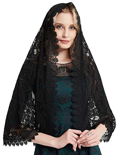 YHDDYG Latin Mass Schleier katholische Kirche Mantilla Spitze Schleier für Frauen Kirche S101 - Schwarz - Einheitsgröße von YHDDYG