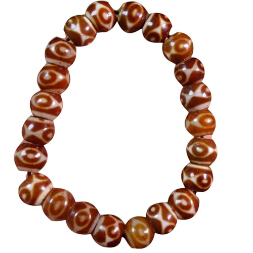 YHDONE Tibetische Achat-Eimer-Perlen, rote Lotusblüte, drei Augen, Dzi-Perlenschnüre (mit Zertifikat) für Damen und Herren, Jade-Armbänder für Männer und Frauen, middle, Achat, Achat von YHDONE