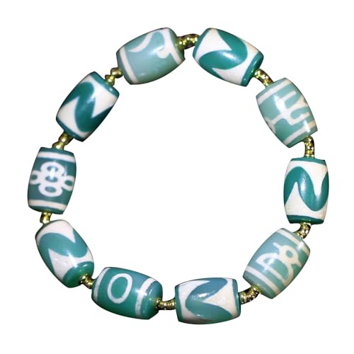 YHDONE Tibetische Dzi-Perlen, natürlicher Achat, öliger Zellstoff, blau und weiß, Doppelganger-Dzi-Perlenschnur, Armband 1 (mit Zertifikat) für Damen und Herren, Jade-Armbänder für Männer und Frauen, von YHDONE