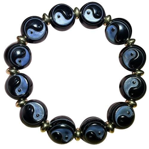 YHDONE Tibetisches Dzi-Achat-Armband, blau, Taiji, Bagua, Dzi, Perlenschnur, Armband mit Zertifikat, für Damen und Herren, Jade-Armbänder für Herren, middle, Achat, Achat von YHDONE