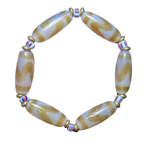 YHDONE Tibetisches Dzi-Perlenarmband mit hohem Ölgewickeltem Achat, gelb und weiß, wässriges Dzi-Perlenarmband (mit Zertifikat) für Männer und Frauen, Jade-Armbänder für Herren, middle, Achat, Achat von YHDONE