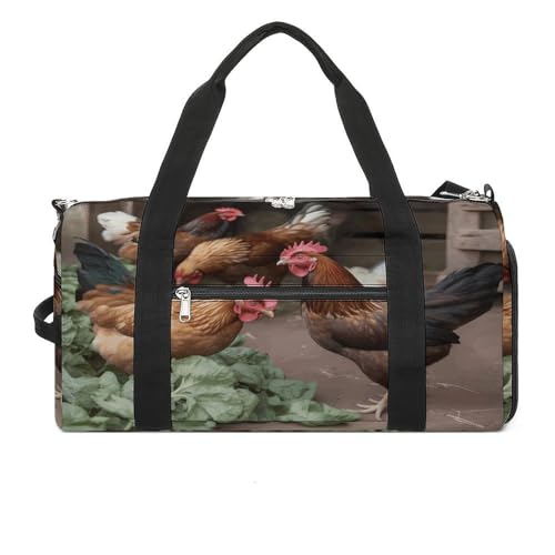 Turnbeutel Bauernhof Hühner Turnbeutel für Damen Herren Rucksack Turnbeutel mit Schuhfach Wiederverwendbar Turnbeutel Mini Turnbeutel Bauernhof Hühner Einheitsgröße, Bauernhof-Hühner, Einheitsgröße von YHEGBFD