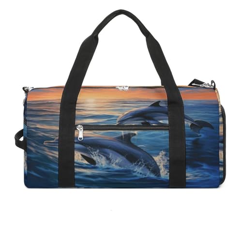 Turnbeutel Delfine im Meer Turnbeutel für Damen Herren Rucksack Turnbeutel mit Schuhfach Wiederverwendbar Turnbeutel Mini Turnbeutel Delfine im Meer Einheitsgröße, Delfine im Meer, Einheitsgröße von YHEGBFD