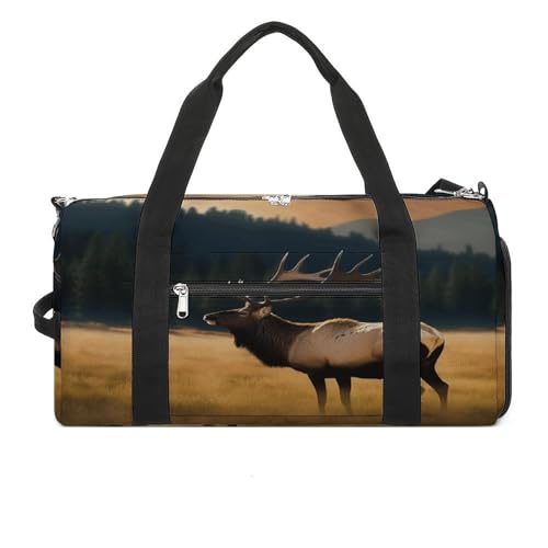 Turnbeutel Elch auf der Wiese Turnbeutel für Damen Herren Rucksack Turnbeutel mit Schuhfach Wiederverwendbar Turnbeutel Mini Turnbeutel Elch auf der Wiese Einheitsgröße, Elch auf der Wiese, von YHEGBFD