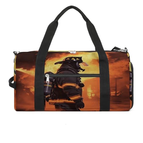 Turnbeutel Feuerwehrmann Flamme Turnbeutel für Damen Herren Rucksack Turnbeutel mit Schuhfach Wiederverwendbar Turnbeutel Mini Turnbeutel Feuerwehrmann Flamme Einheitsgröße, Feuerwehrmann von YHEGBFD