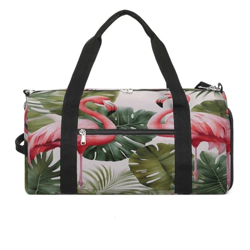 Turnbeutel Flamingo Palmen Blatt Turnbeutel für Damen Herren Rucksack Turnbeutel mit Schuhfach Wiederverwendbar Turnbeutel Mini Turnbeutel Flamingo Palmen Blatt Einheitsgröße, Flamingo-Palmen-Blätter, von YHEGBFD