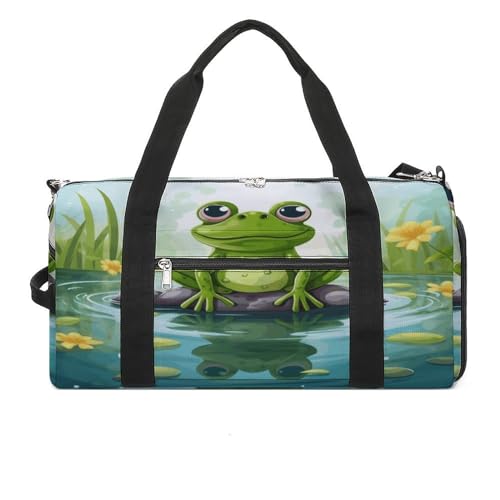 Turnbeutel Frosch im Teich Turnbeutel für Damen Herren Rucksack Turnbeutel mit Schuhfach Wiederverwendbar Turnbeutel Mini Turnbeutel Frosch im Teich Einheitsgröße, Frosch im Teich, Einheitsgröße von YHEGBFD