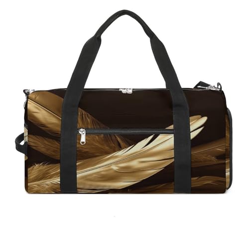 Turnbeutel Goldene Federn Turnbeutel für Damen Herren Rucksack Turnbeutel mit Schuhfach Wiederverwendbar Turnbeutel Mini Turnbeutel Goldene Federn Einheitsgröße, Goldene Federn, Einheitsgröße von YHEGBFD