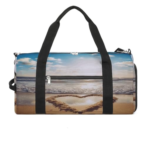 Turnbeutel Herzform Romantisch Strand Turnbeutel für Damen Herren Rucksack Turnbeutel mit Schuhfach Wiederverwendbar Turnbeutel Mini Turnbeutel Herzform Romantisch Strand Einheitsgröße, Herzform, von YHEGBFD