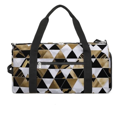 Turnbeutel Mode Modern Schwarz Weiß Gold Dreiecke Turnbeutel für Damen Herren Rucksack Turnbeutel mit Schuhfach Wiederverwendbar Turnbeutel Mini Turnbeutel Mode Modern Schwarz Weiß Gold Dreiecke von YHEGBFD