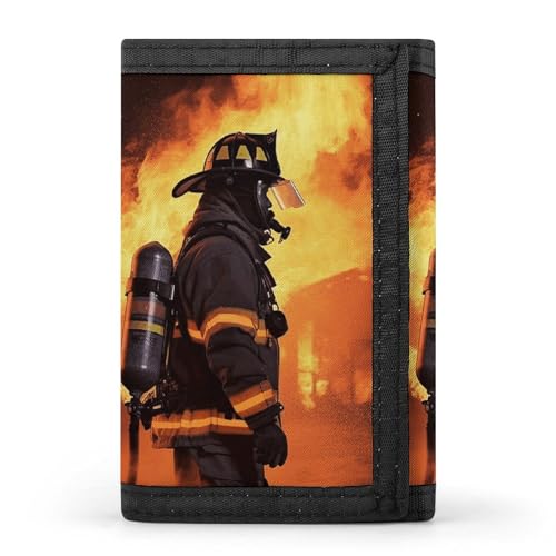 YHEGBFD Geldbörse, Feuerwehrmann, dreifach gefaltet, Geldbörse mit Schlüsselring, dreifach gefaltete Geldbörse, schlank und schlank für Damen und Herren, Feuerwehrmann, Einheitsgröße, modern, von YHEGBFD