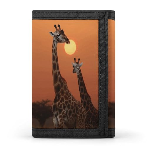 YHEGBFD Geldbörse, Giraffe bei Sonnenuntergang, dreifach gefaltet, mit Schlüsselring, dreifach gefaltete Geldbörse, schlank und schlank, für Damen und Herren, Giraffe bei Sonnenuntergang, von YHEGBFD