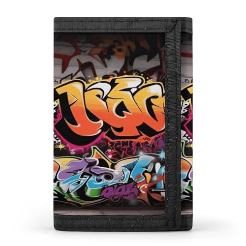 YHEGBFD Geldbörse, Graffiti-Hip-Hop-Geldbörse mit Schlüsselring, dreifach gefaltete Geldbörse, schlank und schlank für Damen und Herren, Graffiti-Hip-Hop, Einheitsgröße, modern, Graffiti Hip Hop von YHEGBFD