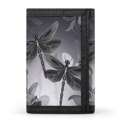 YHEGBFD Geldbörse, Libellen-Grau, dreifach gefaltete Geldbörse, Geldbörse mit Schlüsselring, blockierend, dreifach gefaltet, schlank und schlank, für Damen und Herren, Libellen-Grau, Einheitsgröße, von YHEGBFD