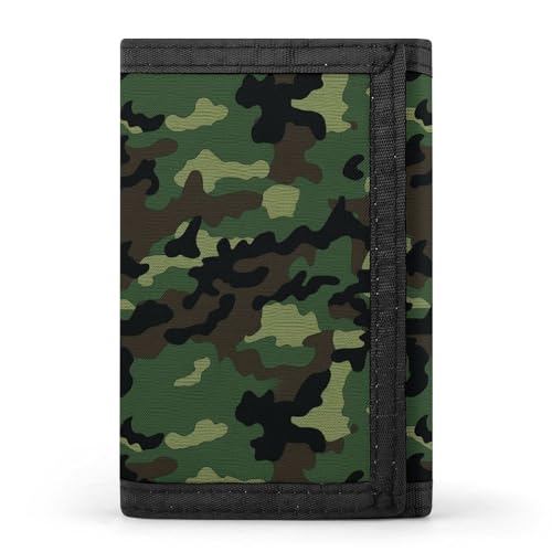 YHEGBFD Geldbörse, dreifach gefaltet, Militär-Camouflage, Geldbörse mit Schlüsselring, dreifach gefaltete Geldbörse, schlank und schlank für Damen und Herren, Grün, Militär-Camouflage, Einheitsgröße, von YHEGBFD