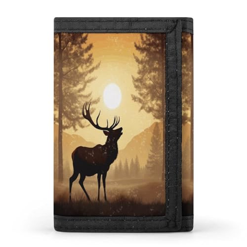 YHEGBFD Geldbörse, dreifach gefaltete Geldbörse mit Elch-Kunstwerk, Geldbörse mit Schlüsselring, dreifach gefaltete Geldbörse, schlank und schlank für Damen und Herren, Elch-Kunstwerk, Einheitsgröße, von YHEGBFD