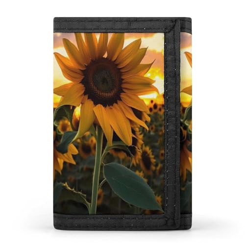 YHEGBFD Geldbörse, dreifach gefaltete Geldbörse mit Schlüsselring, dreifach gefaltete Geldbörse, schlank und schlank, für Damen und Herren, Sonnenblume, Einheitsgröße, modern, Farm Sunflower, von YHEGBFD