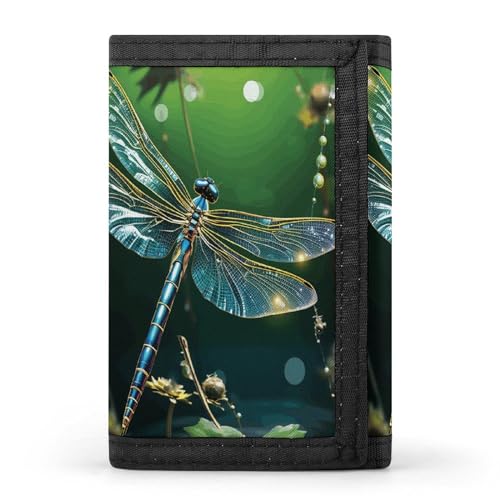 YHEGBFD Geldbörse, dreifach gefaltete Geldbörse mit Schlüsselring, dreifach gefaltete Geldbörse, schlank und schlank für Damen und Herren, Libellengrün, Einheitsgröße, modern, Libellen-Grün, von YHEGBFD