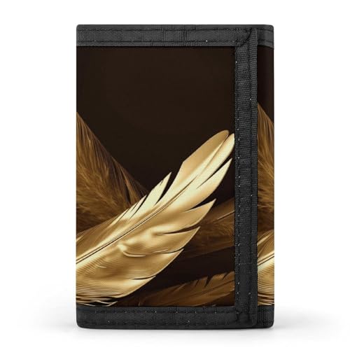 YHEGBFD Geldbörse, dreifach gefaltete Geldbörse mit Schlüsselring, dreifach gefaltete Geldbörse, schlank und schlank für Damen und Herren, goldene Federn, Einheitsgröße, modern, Goldene Federn, von YHEGBFD