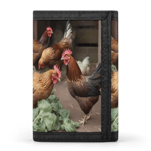 YHEGBFD Geldbörse, dreifach gefaltete Geldbörse mit Schlüsselring, dreifach gefaltete Geldbörse, schlank und schlank für Männer und Frauen, Bauernhof-Hühner, Einheitsgröße, modern, Bauernhof-Hühner, von YHEGBFD