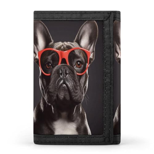 YHEGBFD Geldbörse, französische Bulldogge, dreifach gefaltet, Geldbörse mit Schlüsselring, dreifach gefaltete Geldbörse, schlank und schlank für Männer und Frauen, französische Bulldogge, von YHEGBFD