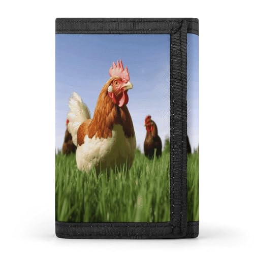 YHEGBFD Geldbörse, lustige dreifach gefaltete Geldbörse mit Schlüsselring, dreifach gefaltete Geldbörse, schlank und schlank für Männer und Frauen, lustiges Hühnergras, Einheitsgröße, modern, Lustiges von YHEGBFD