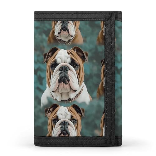 YHEGBFD Geldbörse, lustige englische Bulldogge, dreifach gefaltete Geldbörse, Geldbörse mit Schlüsselring, blockierend, dreifach gefaltet, schlank und schlank für Männer und Frauen, lustige englische von YHEGBFD