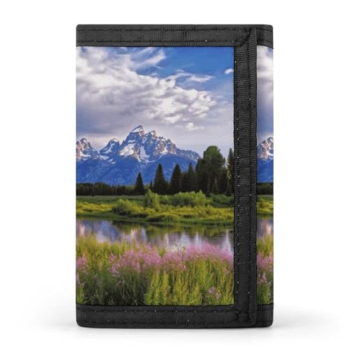 YHEGBFD Geldbörse Grand Teton National Park, dreifach gefaltete Geldbörse, Geldbörse mit Schlüsselring, blockierend, dreifach gefaltet, schlank und schlank, für Damen und Herren, Grand Teton von YHEGBFD