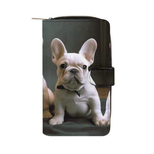YHEGBFD Geldbörse aus Leder, Motiv: Französische Bulldogge, Welpen, stilvolle Geldbörse, Reißverschluss, Geldbörse für Männer und Frauen, Echtleder, Taschengeldbörse, 19,7 x 11 x 3,5 cm, französische von YHEGBFD