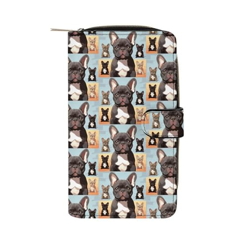 YHEGBFD Geldbörse aus Leder, Motiv: Französische Bulldogge, niedlicher Druck, stilvolle Geldbörse, Reißverschluss, Geldbörse für Männer und Frauen, Echtleder, Taschengeldbörse, 19,7 x 11 x 3,5 cm, von YHEGBFD