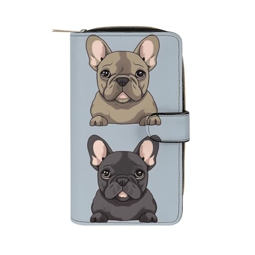 YHEGBFD Geldbörse aus Leder, Motiv: Französische Bulldogge, stilvolle Geldbörse, Reißverschluss, Geldbörse für Männer und Frauen, Echtleder, Taschengeldbörse, 19,7 x 11 x 3,5 cm, französische von YHEGBFD