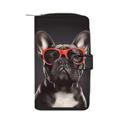 YHEGBFD Geldbörse aus Leder, Motiv: Französische Bulldogge, stilvolle Geldbörse, Reißverschluss, Geldbörse für Männer und Frauen, Echtleder, Taschengeldbörse, 19,7 x 11 x 3,5 cm, französische von YHEGBFD