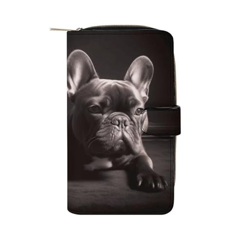 YHEGBFD Geldbörse aus Leder, Motiv: Französische Bulldogge, stilvolle Geldbörse, Reißverschluss, Geldbörse für Männer und Frauen, echtes Leder, Taschengeldbörse, französische Bulldogge 4, 19,7 x 11 x von YHEGBFD