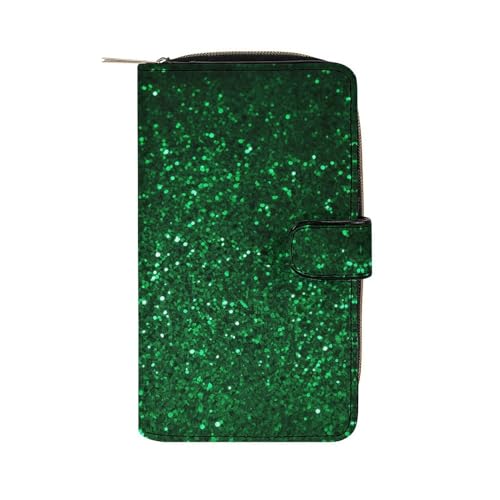 YHEGBFD Geldbörse aus Leder, mit grünen Pailletten, glitzerndem Druck, stilvolle Geldbörse, Reißverschluss, Geldbörse für Männer und Frauen, echtes Leder, Taschengeldbörse, grüne Pailletten, von YHEGBFD