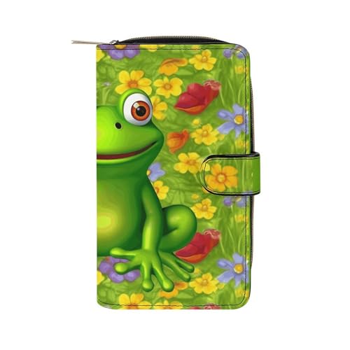 YHEGBFD Geldbörse aus Leder mit Frosch-Aufdruck, stilvolle Geldbörse mit Reißverschluss, für Herren und Damen, echtes Leder, Frosch, 19,7 x 11 x 3,5 cm, frosch, 19.7x11x3.5cm von YHEGBFD